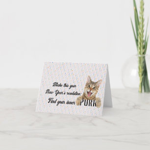 New Year Tabby Cat on Polka Dots Card