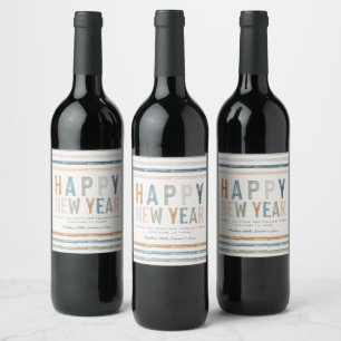 New year terracotta blue typography modern favour wine label