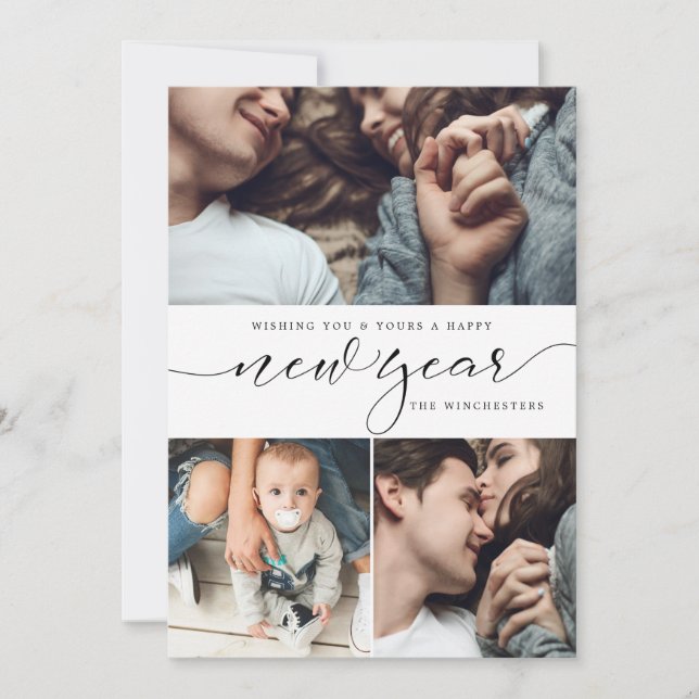 New Year Three Photo Collage New Year Card (Front)