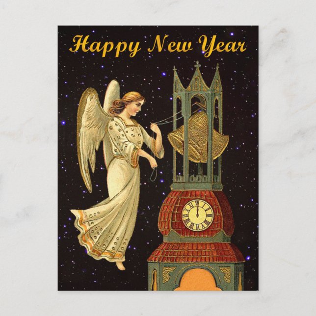 new year vintage angel holiday postcard (Front)