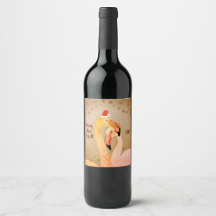 New Year Wine Label  Flamingo Birds
