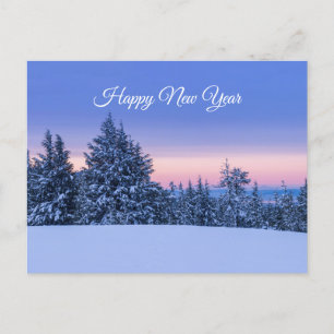 New Year Winter Forest Landscape at Sunset Postcard