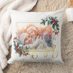 New Year Winter Photo Faux Gold Foil Style Cushion