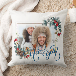 New Year Winter Photo in Blue Style Cushion