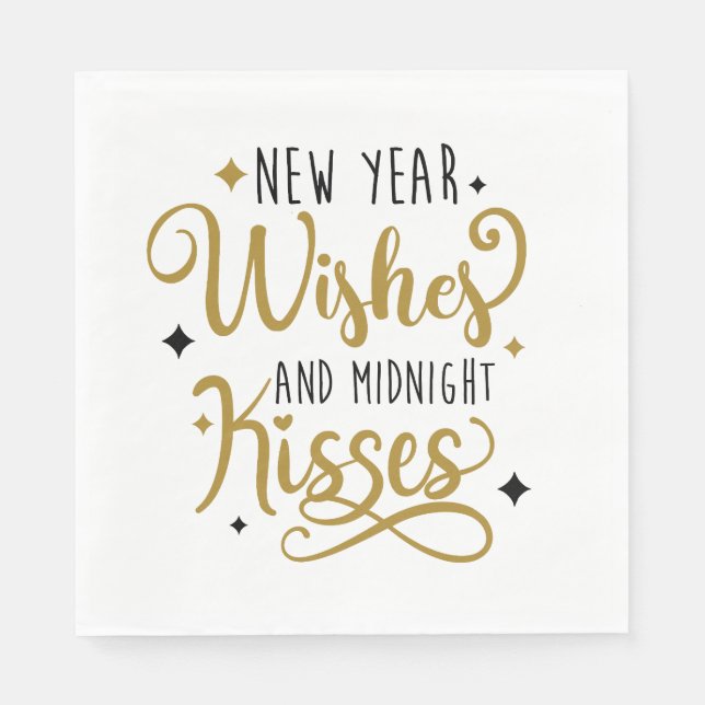 New Year Wishes and Midnight Kisses Napkin (Front)