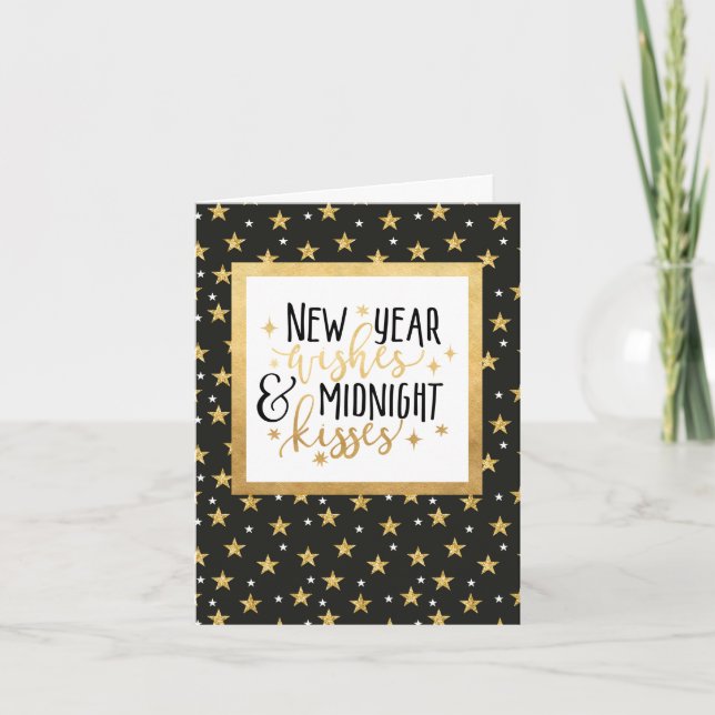 New Year Wishes Gold Stars Holiday Card (Front)