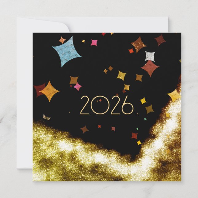 new year with gold & confettis invitation ( 2026 ) (Front)