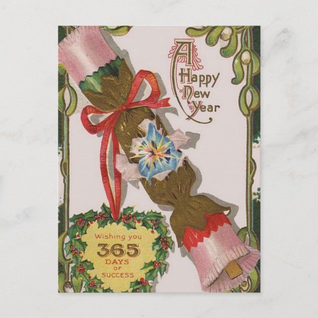New Year With Pink Bonbon Holiday Postcard (Front)