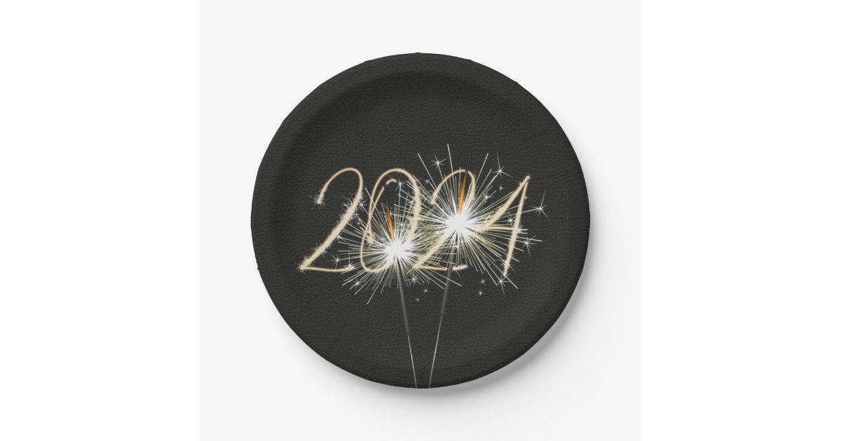 New Years 2024 Party Sparklers Paper Plate Zazzle
