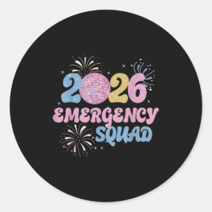 New Years 2026 Eve Emergency Squad Disco Ball Fire Classic Round Sticker
