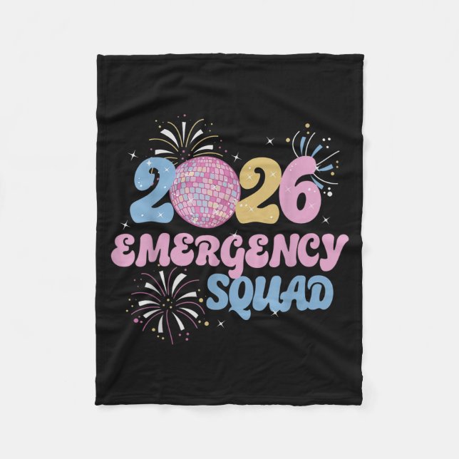 New Years 2026 Eve Emergency Squad Disco Ball Fire Fleece Blanket (Front)