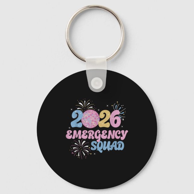 New Years 2026 Eve Emergency Squad Disco Ball Fire Key Ring (Front)