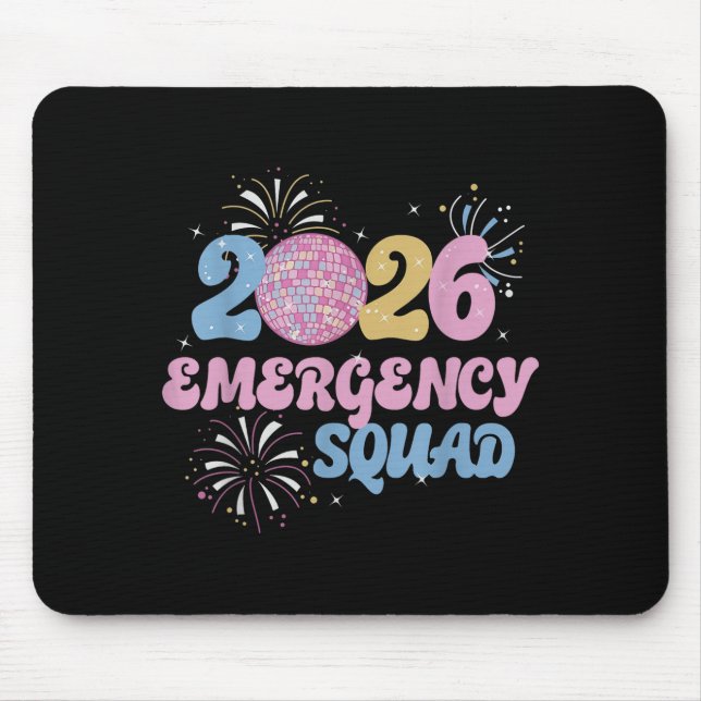 New Years 2026 Eve Emergency Squad Disco Ball Fire Mouse Mat (Front)