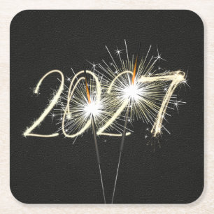 New Years 2026 Party Sparklers Square Paper Coaster