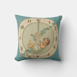 New Years Baby Vintage Clock Cushion