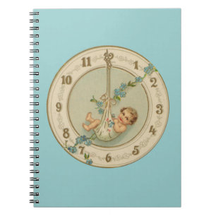 New Years Baby Vintage Clock Notebook