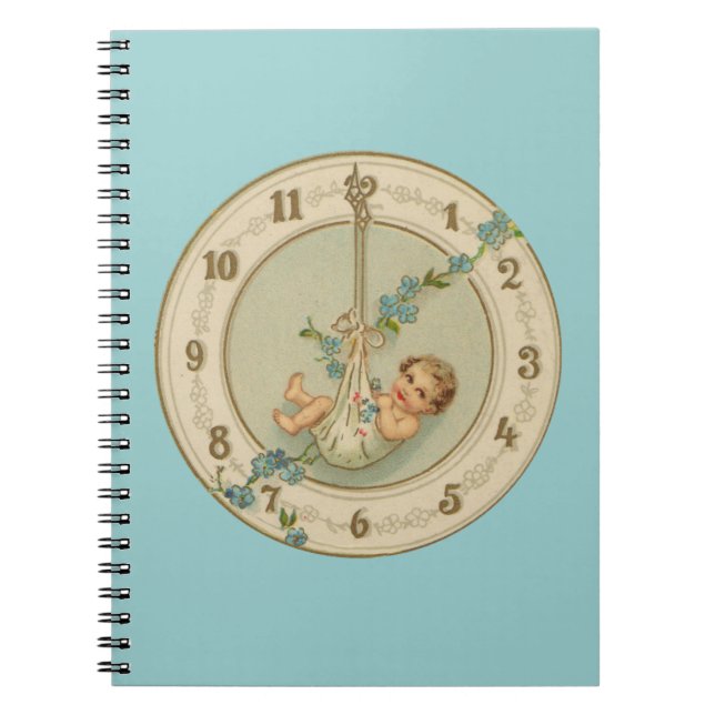 New Years Baby Vintage Clock Notebook (Front)