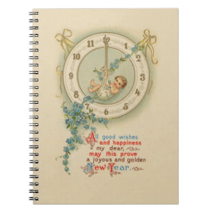 New Years Baby Vintage Clock Notebook