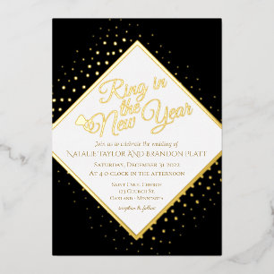 New Years Black And Gold Glitter Wedding  Foil Inv