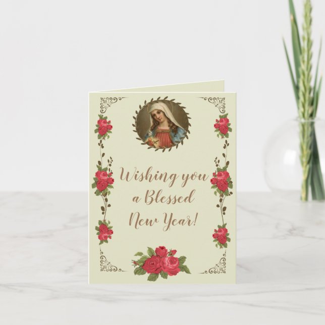 New Years Blessed Mother Scripture Holiday Card (Front)