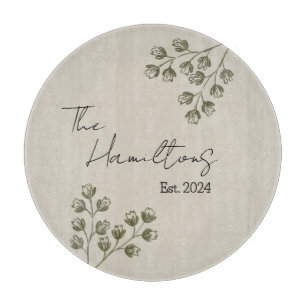 New Year's blue and grey floral cutting board