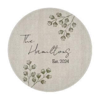 New Year's blue and grey floral cutting board