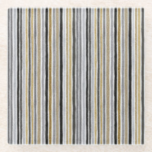 New Year's Blue Gold Black Stripes Glass Coaster