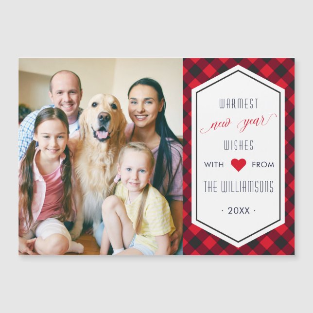 New Years Buffalo Plaid Holiday Greeting Photo (Front)