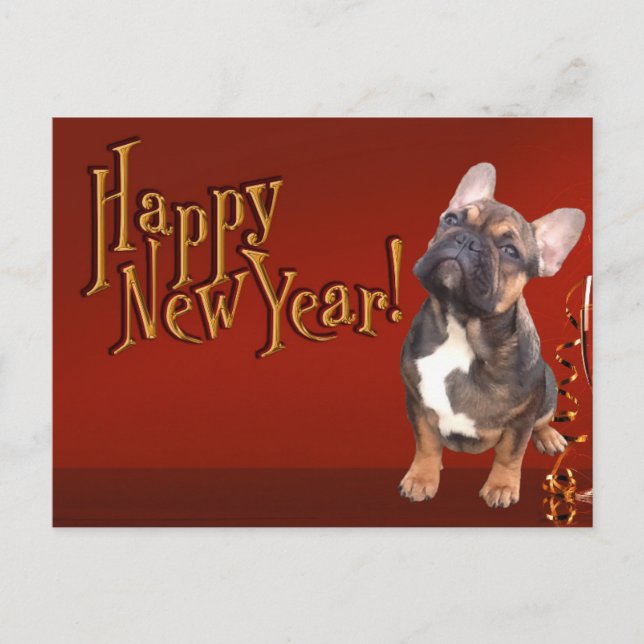 New Year's Card French Bulldog Postcard (Front)