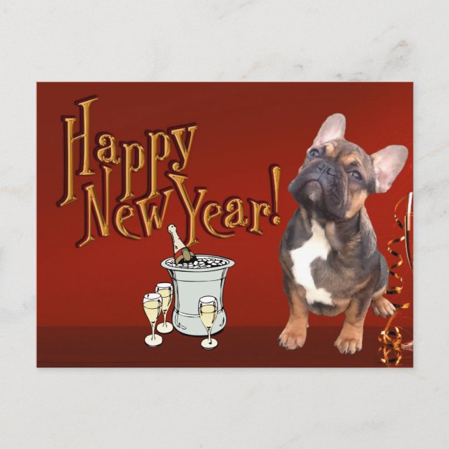 New Year's Card French Bulldog Postcard (Front)