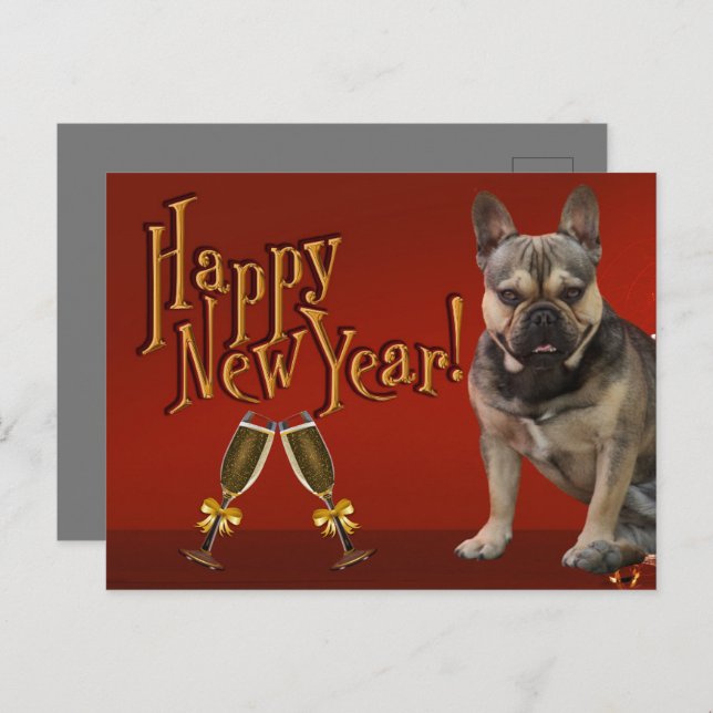 New Year's Card French Bulldog Postcard (Front/Back)