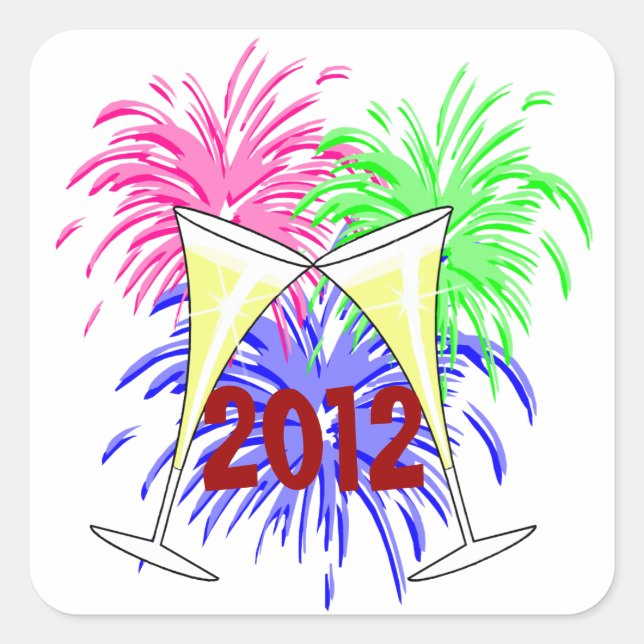 New Year's Champagne And Fire Works Stickers (Front)
