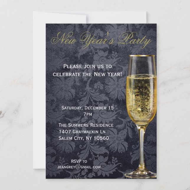New Years Champagne Elegant Black Party Invitation (Front)