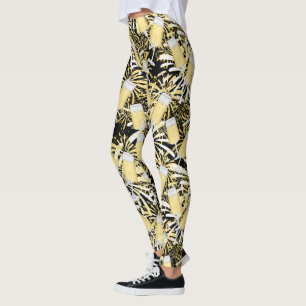 New Years champagne fireworks pattern leggings
