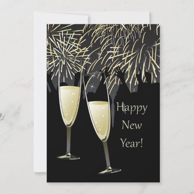 New Year's Champagne Flat Greeting Card (Front)