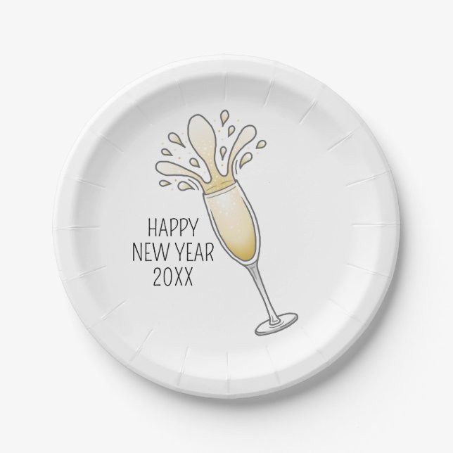 New Years Champagne Glass Paper Plate (Front)