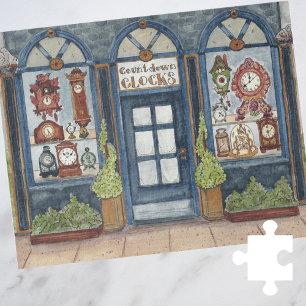 New Years Clock Shop Watercolor Jigsaw Puzzle