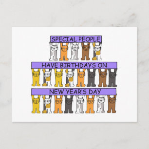 New Year's Day  Birthday Cats Holiday Postcard