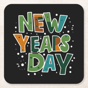 New Year's Day Square Paper Coaster