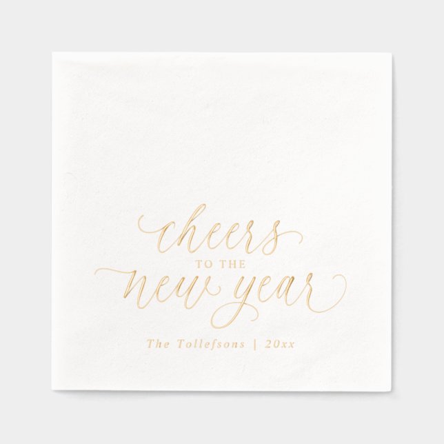 New Years Elegant Festive 2026 Gold Foil Napkins (Front)