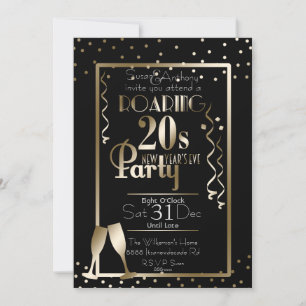 New Year's Eve 2020 Roaring 20s Retro Theme Gold Invitation