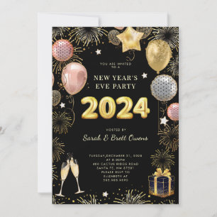 New Year's Eve 2023 Gold Glitter On Black  Invitation