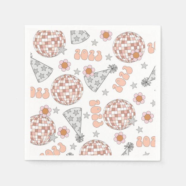 New Years Eve 2023 Retro Disco Ball Napkin (Front)