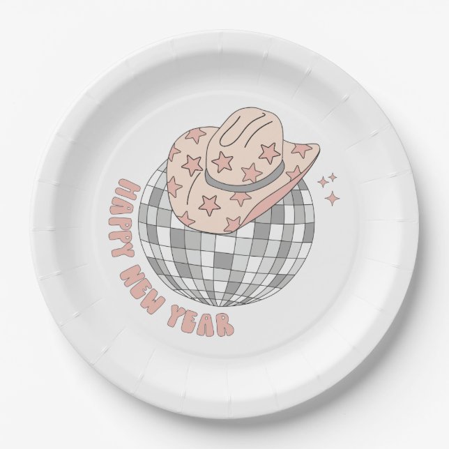 New Years Eve 2023 Retro Disco Cowboy Paper Plate (Front)