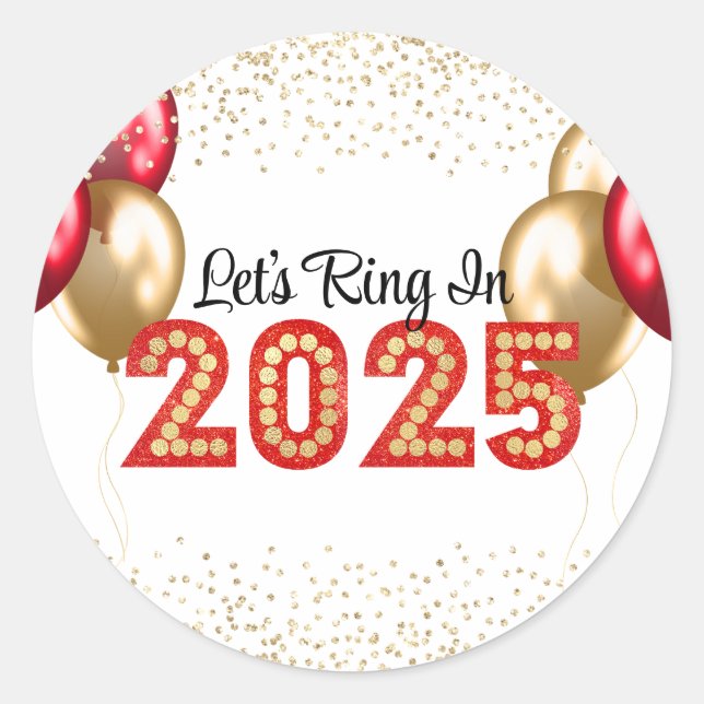New Year's Eve 2025 Party Red and Gold Marquee  Classic Round Sticker (Front)