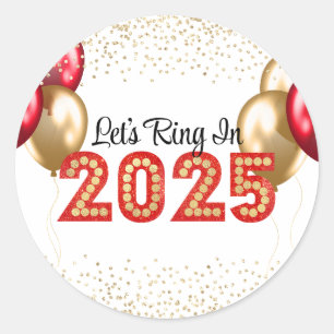 New Year's Eve 2025 Party Red and Gold Marquee Classic Round Sticker