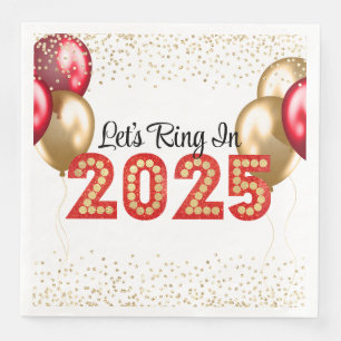 New Year's Eve 2025 Party Red and Gold Marquee Napkin