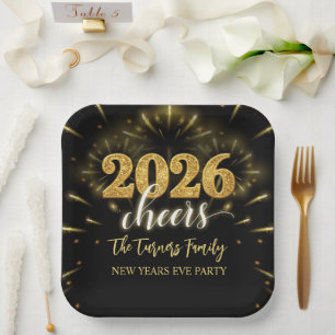 New Year's Eve 2026 Party Gold & Black Paper Plate