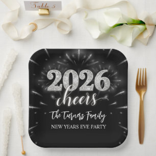 New Year's Eve 2026 Party Silver & Black Paper Plate