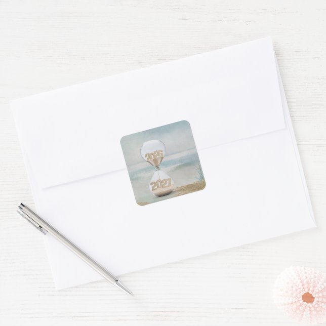 New Year's Eve 2027 Sand Timer  Square Sticker (Envelope)
